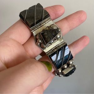 Vintage Taxco Sterling Silver and Onyx Geometric Bracelet